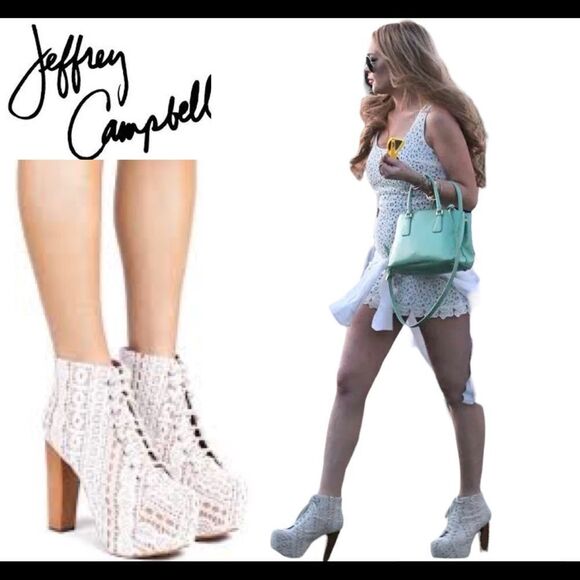 Jeffrey Campbell Lita Ivory Crochet Lace Up Platform Ankle Bootie Size 6🔥 - Picture 1 of 17